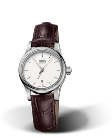 Classic Date, 28.50mm, Grey, Leather Strap, Stainless steel crown, Multi-piece stainless steel case