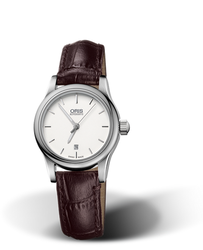 Classic Date, 28.50mm, Grey, Leather Strap, Stainless steel crown, Multi-piece stainless steel case