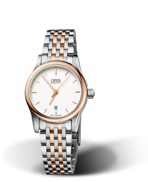 Classic Date, 28.50mm, Grey, Stainless steel Strap, Stainless steel crown, Multi-piece stainless steel case, rose gold PVD plated top ring