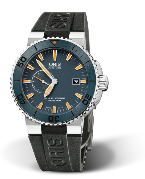 Maldives Limited Edition, 43.00 mm, Blue, Rubber Strap, Stainless steel, screw-in security crown, automatic Helium Valve, Multi-piece titanium case, ceramic minutes scale top ring