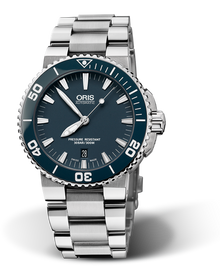 Aquis Date, 43.00 mm, Blue, Stainless steel Strap, Stainless steel screw-in security crown, Multi-piece stainless steel case, ceramic minutes scale top ring