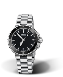 Aquis Date, 36.00 mm, Black, Stainless steel Strap, Stainless steel screw-in security crown, Multi-piece stainless steel case, ceramic minutes scale top ring
