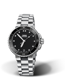 Aquis Date Diamonds, 36.00 mm, Black, Stainless steel Strap, Stainless steel screw-in security crown, Multi-piece stainless steel case, ceramic minutes scale top ring