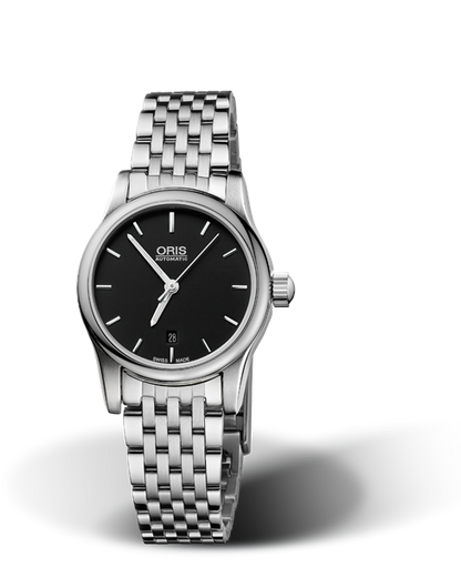 Classic Date, 28.50mm, Black, Stainless steel Strap, Stainless steel crown, Multi-piece stainless steel case