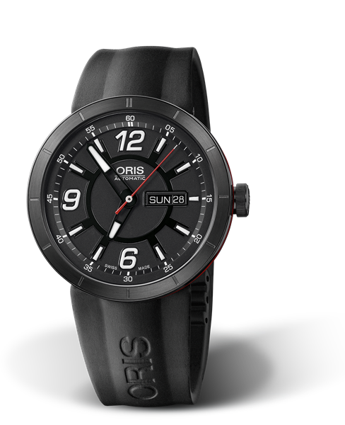 TT1 Day Date, 43mm, Black, Rubber Strap, Stainless steel crown, black PVD plated, Multi-piece stainless steel case, black DLC plated, ceramic top ring