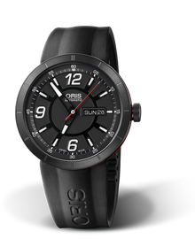 TT1 Day Date, 43mm, Black, Rubber Strap, Stainless steel crown, black PVD plated, Multi-piece stainless steel case, black DLC plated, ceramic top ring