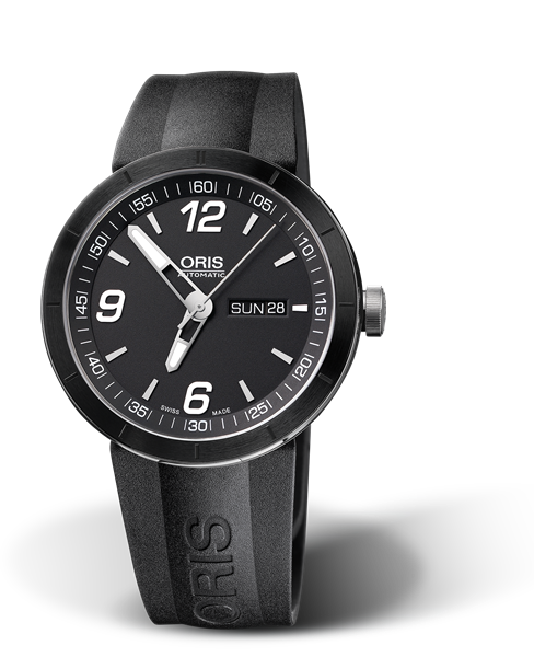 TT1 Day Date, 43mm, Black, Rubber Strap, Stainless steel crown, Multi-piece stainless steel case, ceramic top ring
