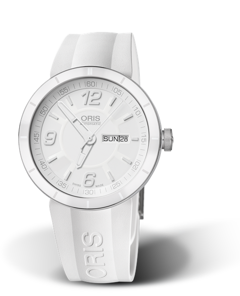 TT1 Day Date, 43mm, White, Rubber Strap, Stainless steel crown, Multi-piece stainless steel case, ceramic top ring