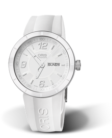 TT1 Day Date, 43mm, White, Rubber Strap, Stainless steel crown, Multi-piece stainless steel case, ceramic top ring