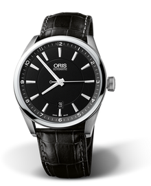 Artix Date, 42mm, Black, Leather Strap, Stainless steel crown, Multi-piece stainless steel case