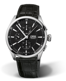 Artix Chronograph, 44mm, Black, Leather Strap, Stainless steel crown and pushers, Multi-piece stainless steel case