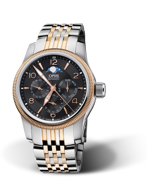 Big Crown Complication, 40mm, Black, Stainless steel Strap, Stainless steel screw-in security crown, Multi-piece stainless steel case, rose gold PVD plated top ring