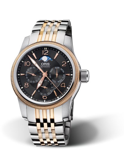 Big Crown Complication, 40mm, Black, Stainless steel Strap, Stainless steel screw-in security crown, Multi-piece stainless steel case, rose gold PVD plated top ring