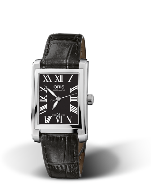 Rectangular Date, 24.50 x 38mm, Black, Leather Strap, Stainless steel crown, Multi-piece stainless steel case