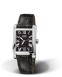 Rectangular Date, 24.50 x 38mm, Black, Leather Strap, Stainless steel crown, Multi-piece stainless steel case