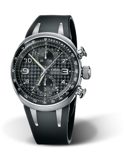 TT3 Limited Edition, 42.50mm, Black, Rubber Strap, Stainless steel Oris Quick Lock security crown and pushers, Multi-piece titanium case, tachymeter scale top ring