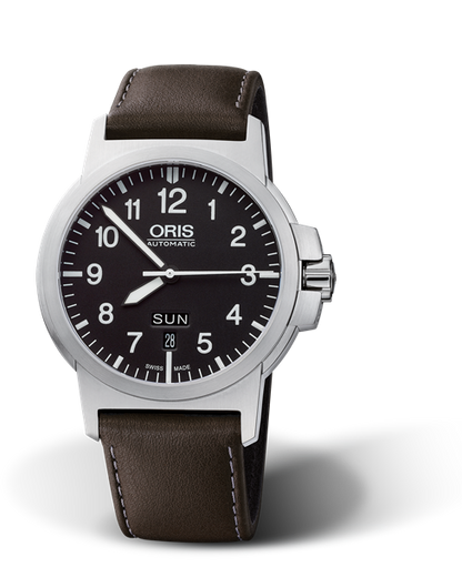 BC3 Advanced, Day Date, 42mm, Black, Leather Strap, Stainless steel screw-in security crown, Multi-piece stainless steel case