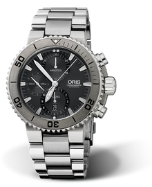 Aquis Titan Chronograph, 46.00 mm, Grey, Titanium Strap, Stainless steel, screw-in security crown, pushers, automatic Helium Valve, Multi-piece titanium case, Tungsten minutes scale top ring