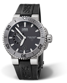 Aquis Titan Small Second, Date, 46.00 mm, Grey, Rubber Strap, Stainless steel, screw-in security crown, automatic Helium Valve, Multi-piece titanium case, Tungsten minutes scale top ring