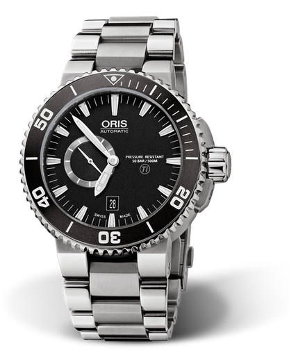 Aquis Titan Small Second, Date, 46.00 mm, Black, Titanium Strap, Stainless steel, screw-in security crown, automatic Helium Valve, Multi-piece titanium case, ceramic minutes scale top ring