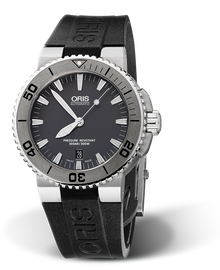 Aquis Date, 43.00 mm, Grey, Rubber Strap, Stainless steel screw-in security crown, Multi-piece stainless steel case