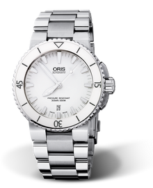 Aquis Date, 43.00 mm, White, Stainless steel Strap, Stainless steel screw-in security crown, Multi-piece stainless steel case, ceramic minutes scale top ring