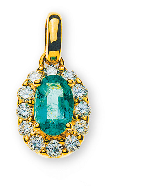 Anhänger Gelbgold 750 mit Smaragd und 12 Brillanten H SI 0.24ct.