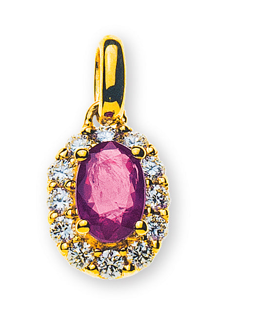 Anhänger Gelbgold 750 mit Rubin und 12 Brillanten H SI 0.22ct.