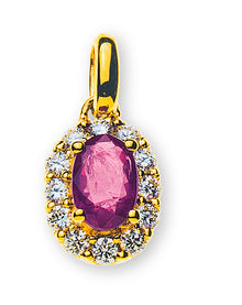 Anhänger Gelbgold 750 mit Rubin und 12 Brillanten H SI 0.22ct.