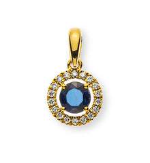 Anhänger Gelbgold 750 mit rundem Safir und 18 Brillanten H SI 0.07ct.