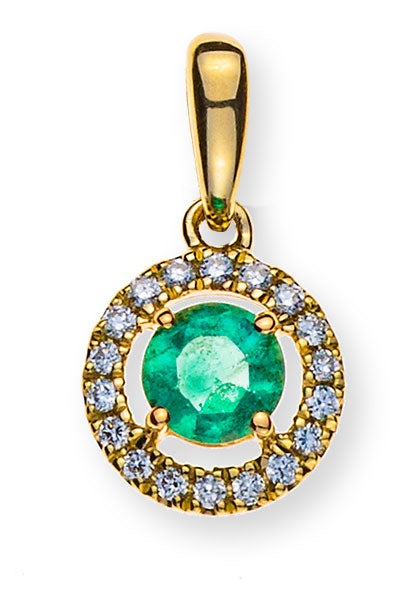 Anhänger Gelbgold 750 mit rundem Smaragd und 18 Brillanten H SI 0.07ct.