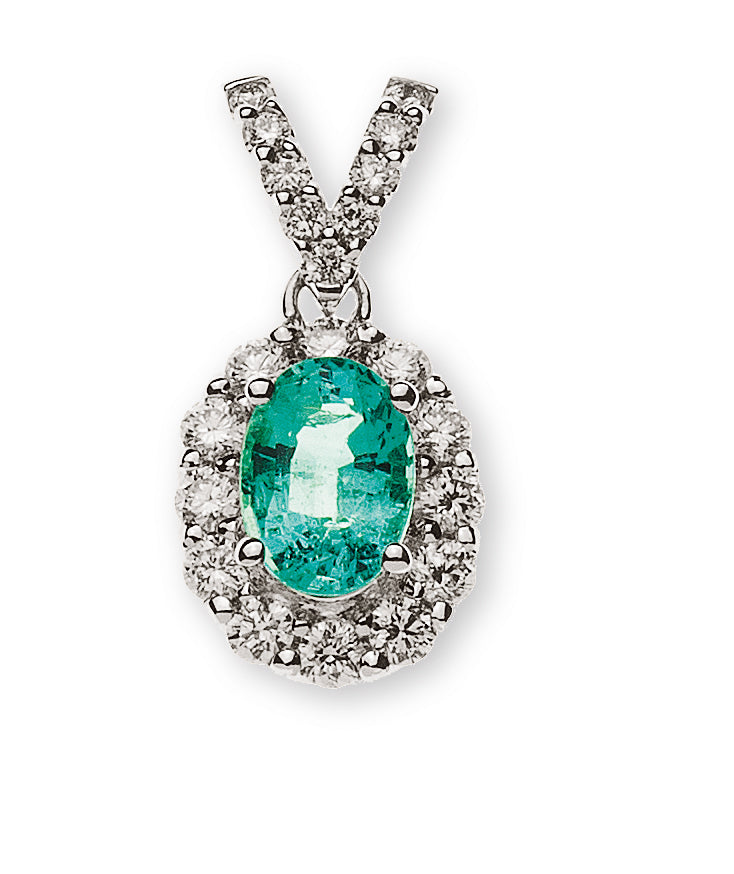 Anhänger Weissgold 750 mit Smaragd und 21 Brillanten H SI 0.42ct.