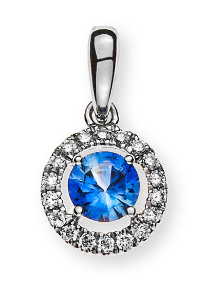 Anhänger Weissgold 750 mit rundem Safir und 18 Brillanten H SI 0.06ct.