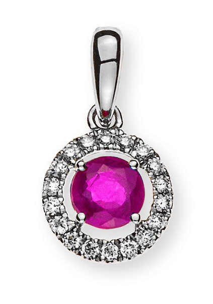 Anhänger Weissgold 750 mit rundem Rubin und 18 Brillanten H SI 0.07ct.
