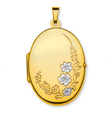 Anhänger Medaillon Foto Gelbgold 750, oval mit rhodinierten Blumen