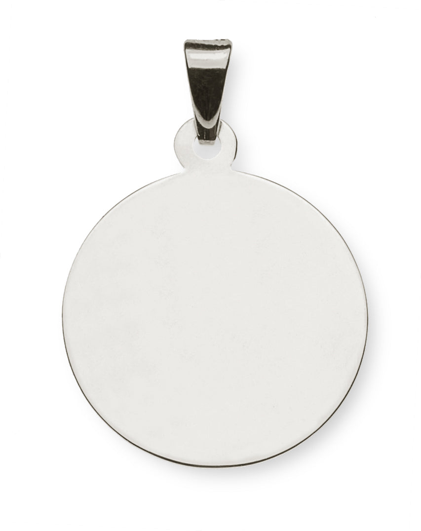 Anhänger Gravurplatte poliert Weissgold 750 Rund 18mm 1 Seite poliert, 1 Seite gesandelt