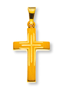 Kreuz Gelbgold 750 H: 18 mm satiniert mit Kreuz-Fantasieschliff