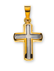 Kreuz Gelbgold 750 mittig rhodiniert H: 15 mm