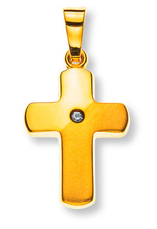 Kreuz Gelbgold 750 poliert und gesandelt H: 15 mm 1 Brillant H SI ct.