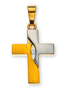 Kreuz Gelbgold 750 teilrhodiniert und gesandelt H: 17mm 1 Brillant H SI ct.