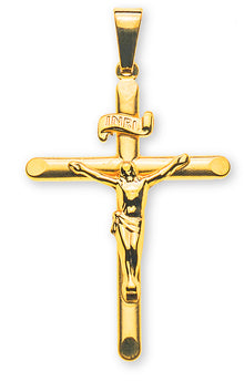 Kreuz Gelbgold 750 mit Christus H: 27 mm gesandelt/poliert