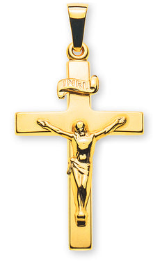 Kreuz Gelbgold 750 mit Christus H: 24 mm gesandelt/poliert