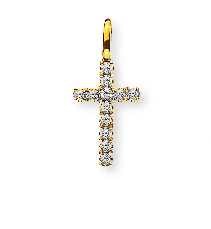 Kreuz Gelbgold 750 H: 10mm 12 Brillanten H SI ct.