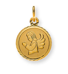 Medaille Engel Gelbgold 750 10mm gesandelt mit Fantasieschliff-Rand