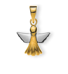 Medaille Engel Gelbgold 750 10mm gesandelt Flügel rhodiniert