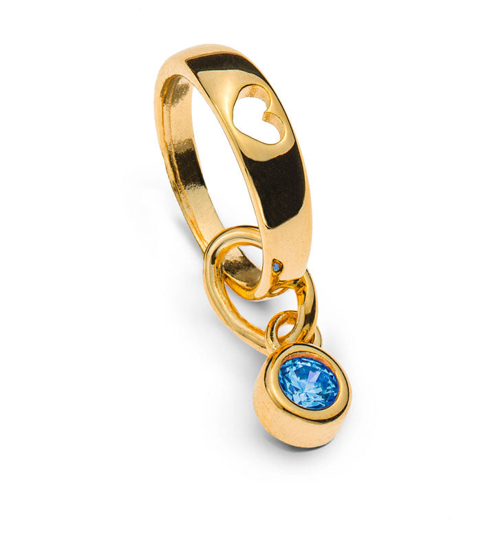Taufring Gelbgold 375 mit ausgestanztem Herz und 1 Zirkonia hellblau