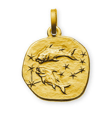 Anhänger Sternzeichen Fische Gelbgold 750 rundlich 16mm mit Sternbild