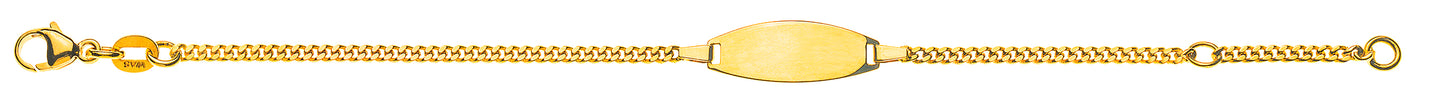 Bébé Bracelet Panzer geschliffen Gelbgold 375 mit Gravurplatte oval