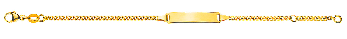Bébé Bracelet Panzer geschliffen Gelbgold 585 mit Gravurplatte rechteckig lang