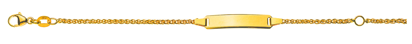 Bébé Bracelet Zopf Gelbgold 750 mit Gravurplatte rechteckig lang